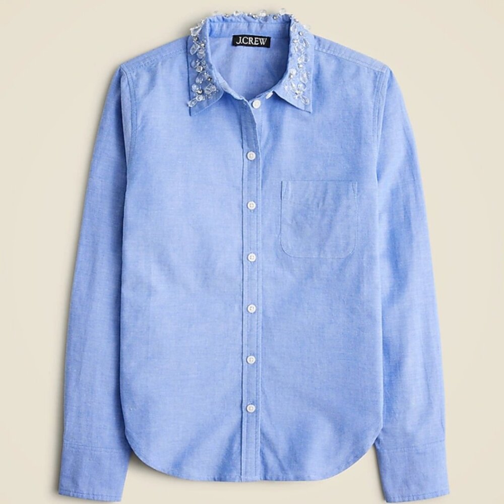 J.Crew Collection shrunken embellished cotton button up shirt size 8